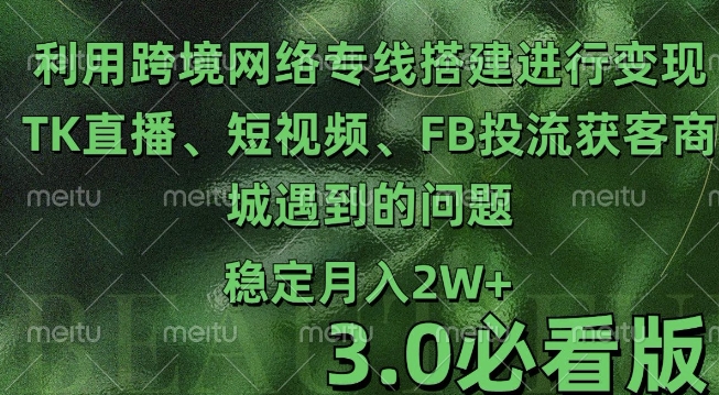 利用跨境电商网络及搭建TK直播、短视频、FB投流获客以及商城遇到的问题进行变现3.0必看版【揭秘】